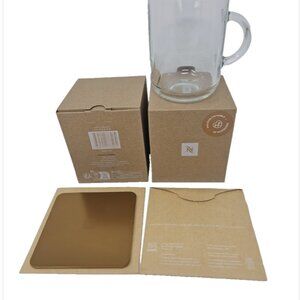 2 New In Box Nespresso Vertuo Glass Mugs 13.2oz K Grcic + 2 Aluminum Coasters